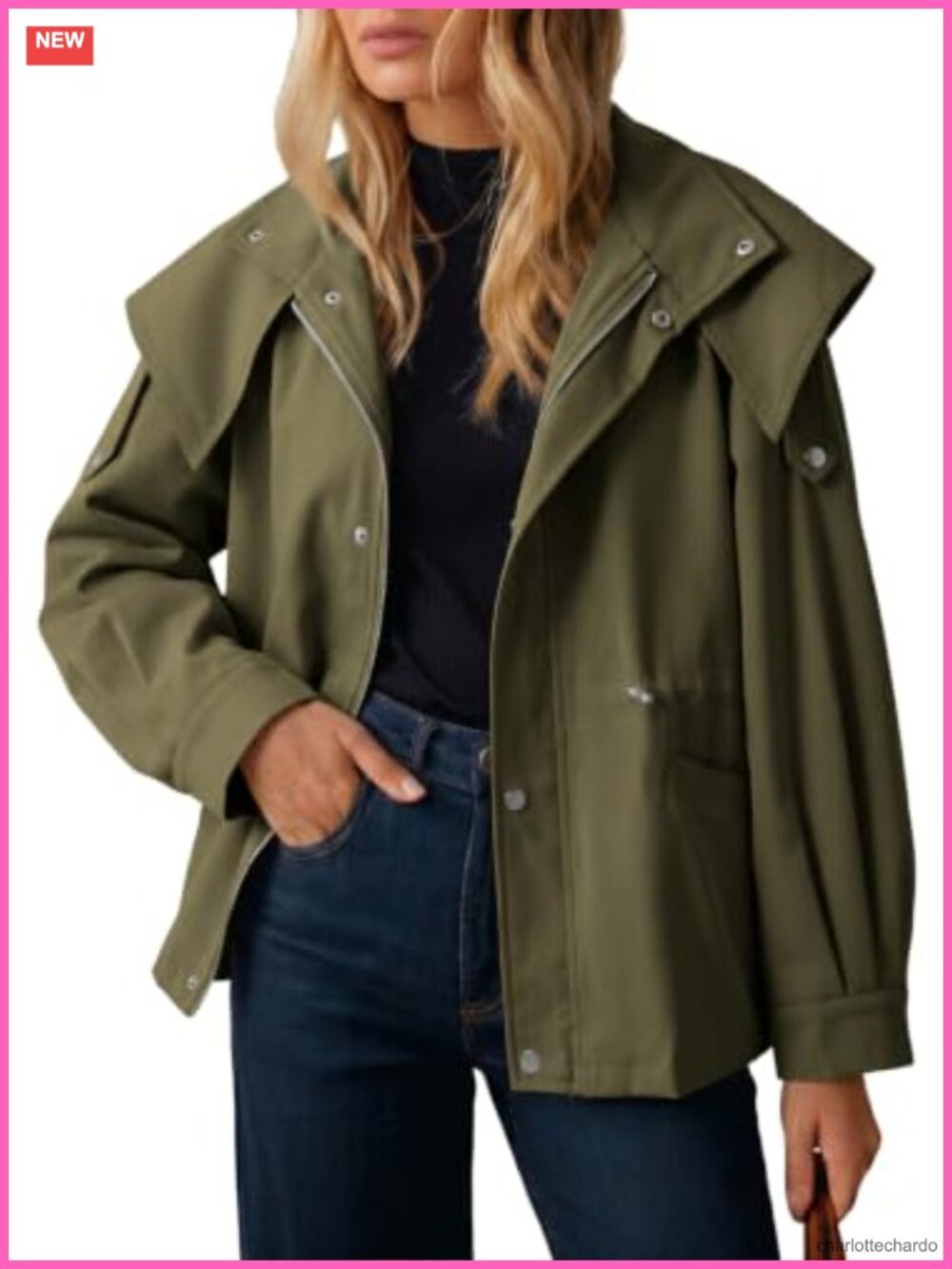 Women's Casual Drawstring Zip Hooded Trench Coat Lightweight Windproof Outerwear